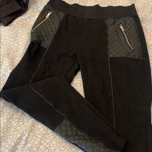 Black cotton and Vegan Quilted Leather Leggings